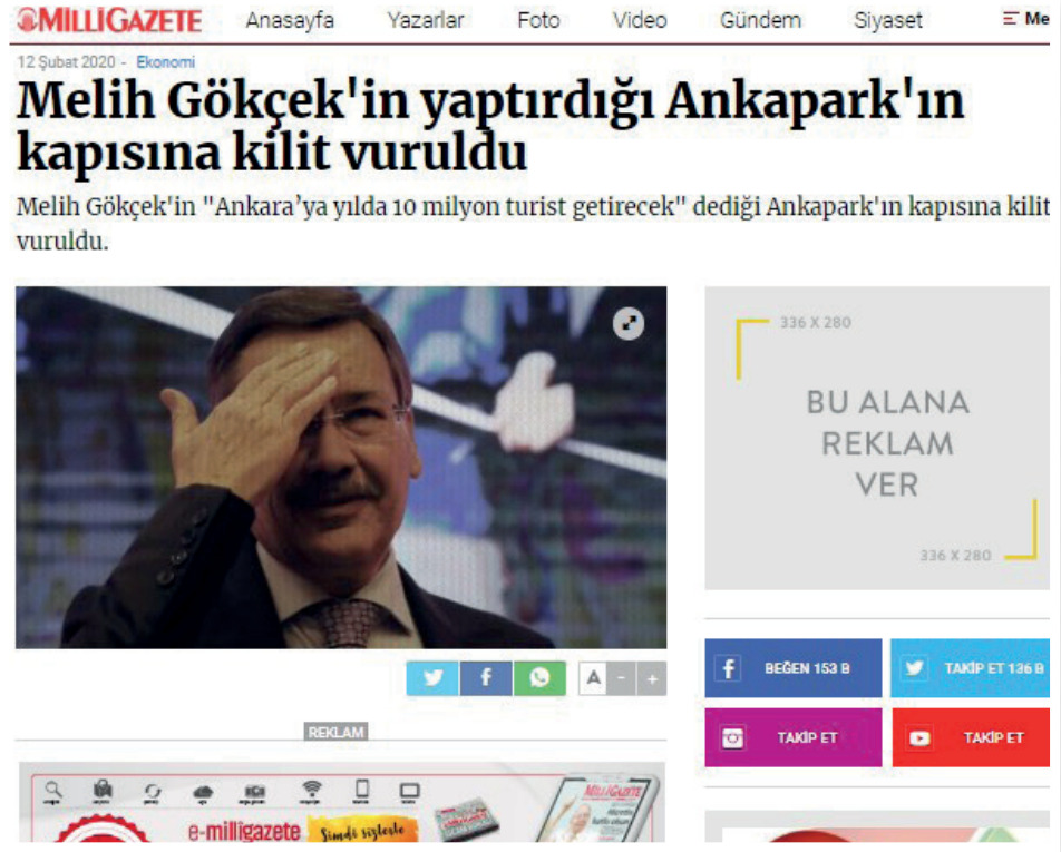 Milli Gazete – Gökçek'in yaptırdığı Ankapark'ın kapısına kilit vuruldu