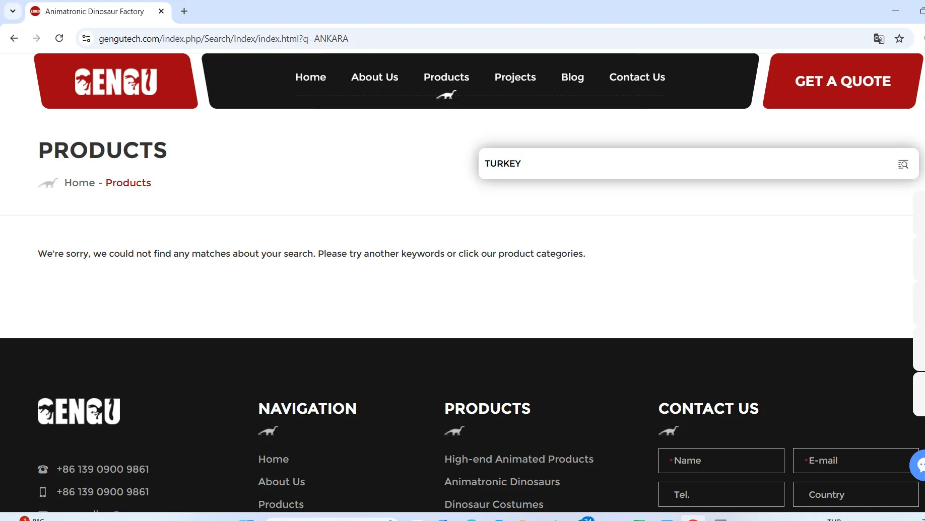 Search TURKEY on GENGU website - no results