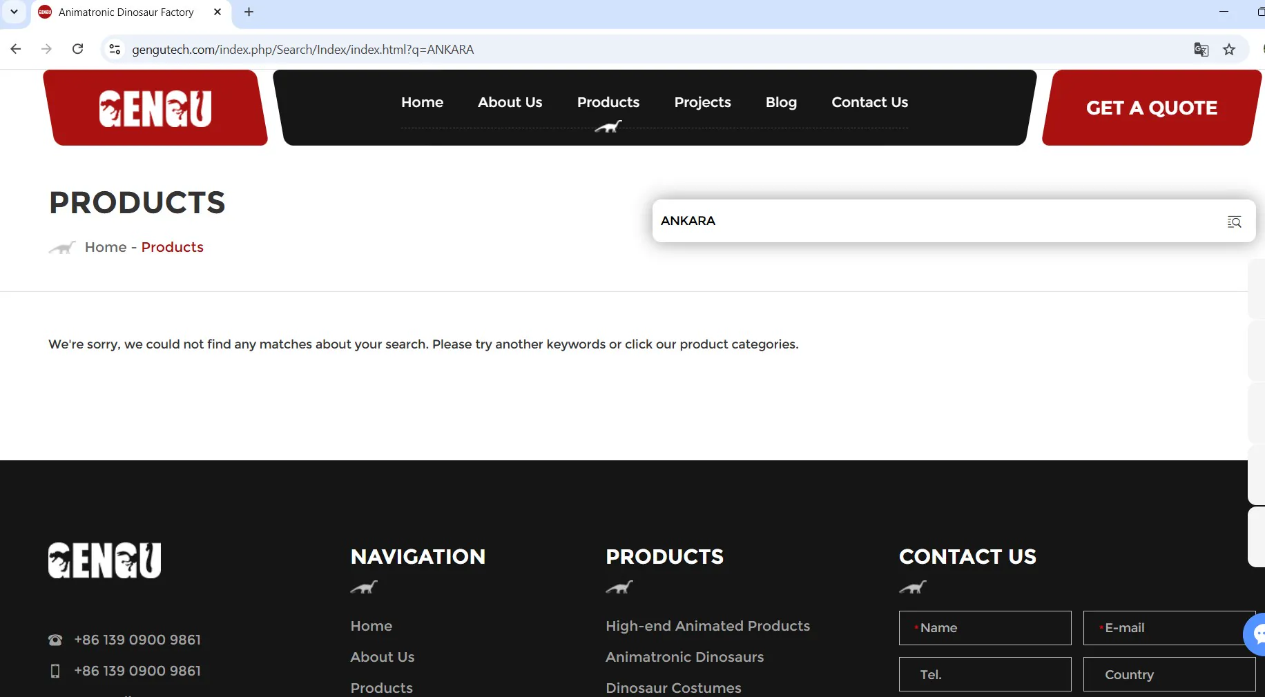 Search ANKARA on GENGU website - no results